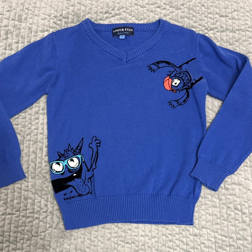 Andy & Evan Boy Size 6 Blue Sweater with Monsters